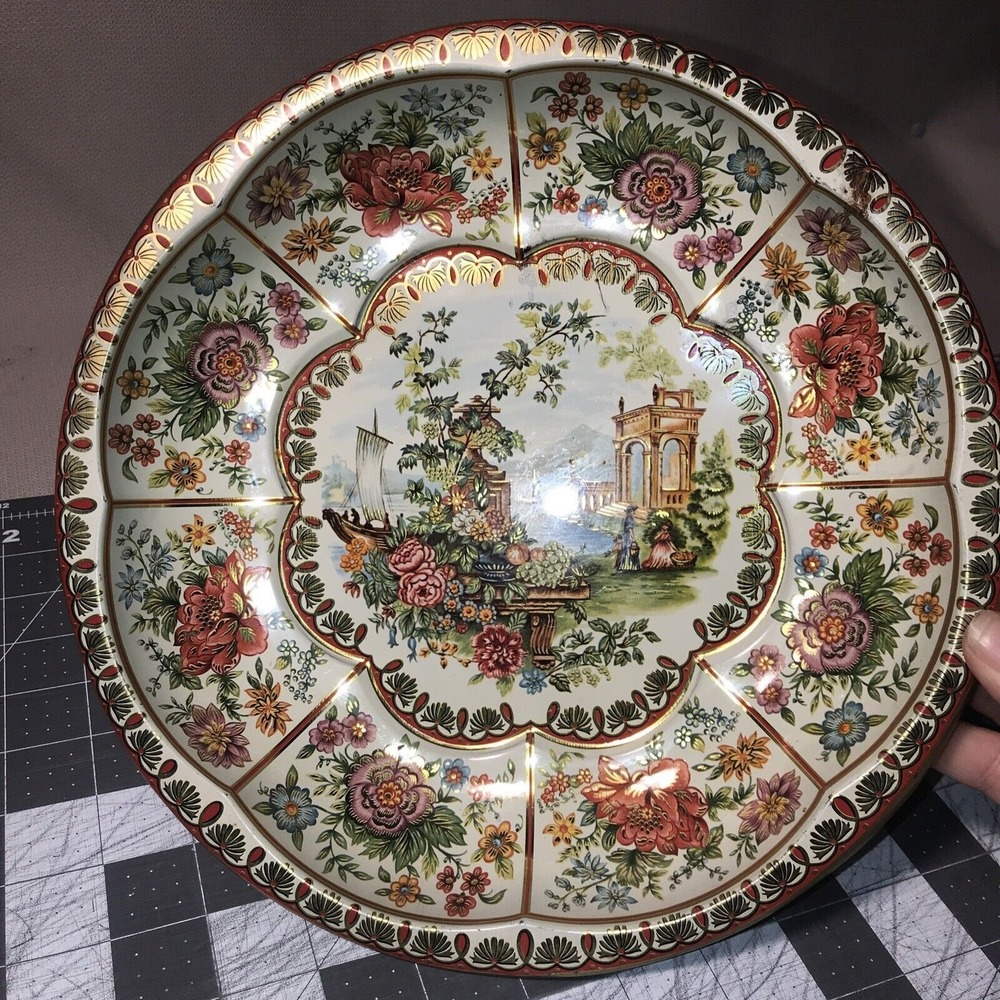 Vintage Daher Decorated Ware, Floral Decorated Tin Bowl, Tin Serving Tray,‎ 1971